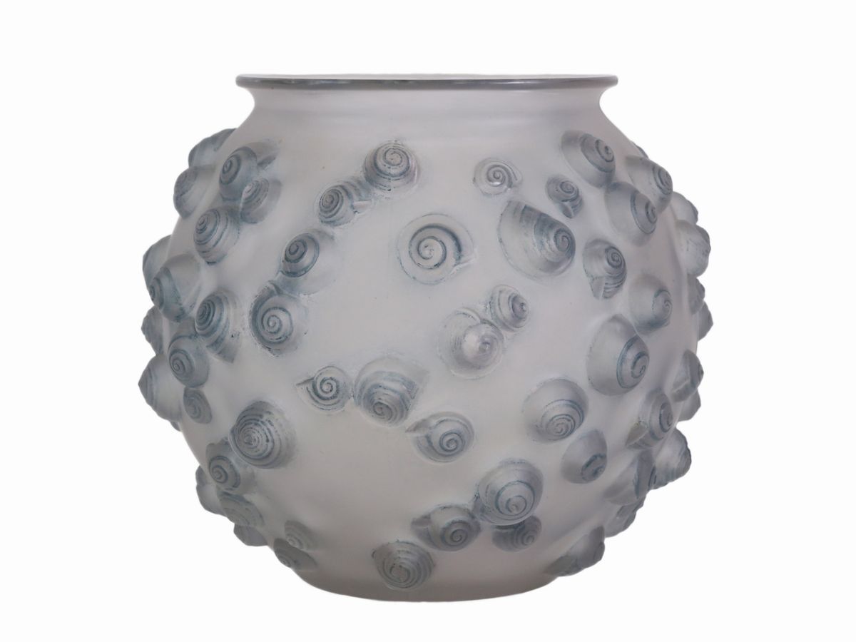 Vaso Lalique "palissy" in Vetro Ghiacciato e Patinato