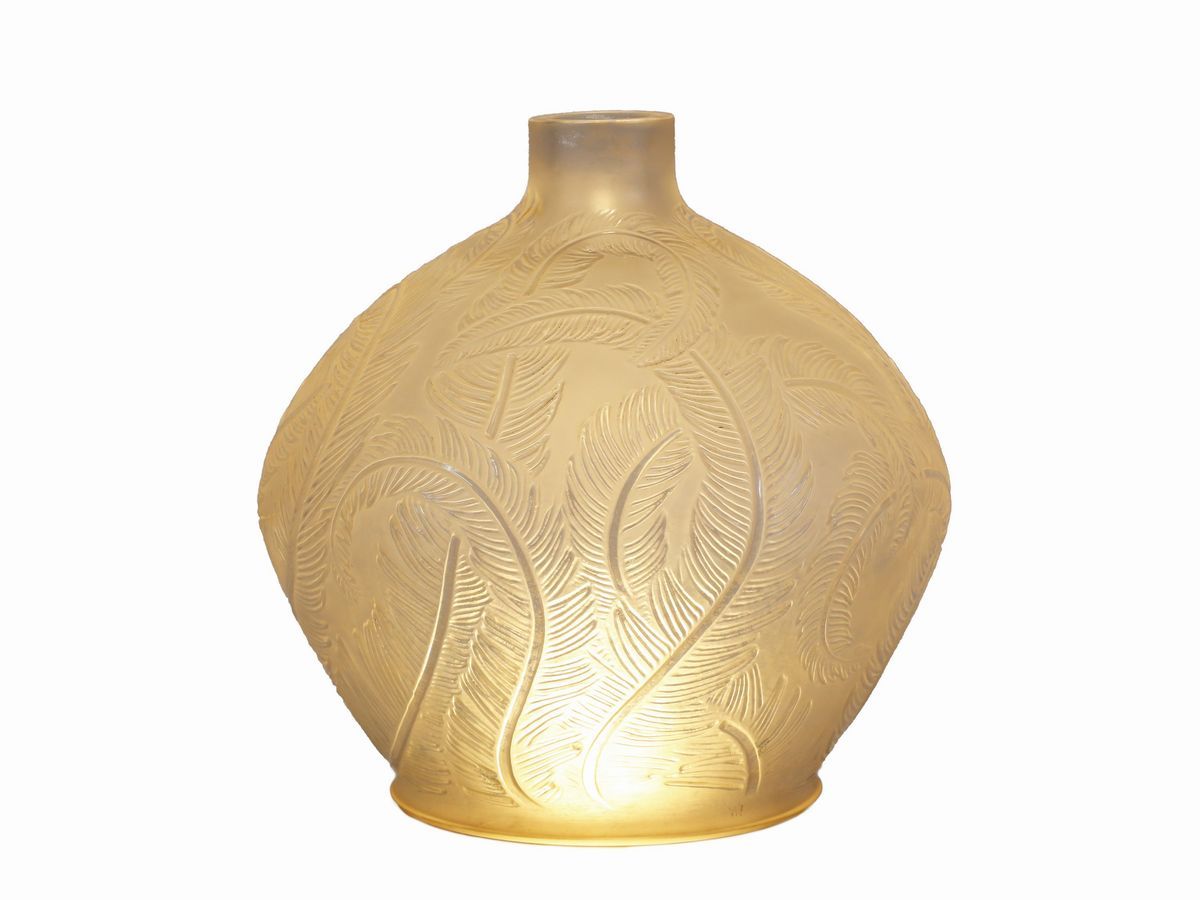 Vaso Lalique "plumes" in Vetro Patinato Opalescente
