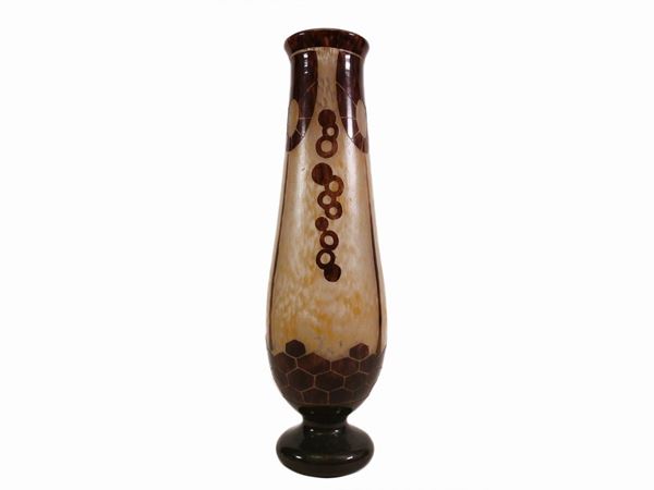 A Le Verre Français cameo glass vase with acid-etched geometrical motif