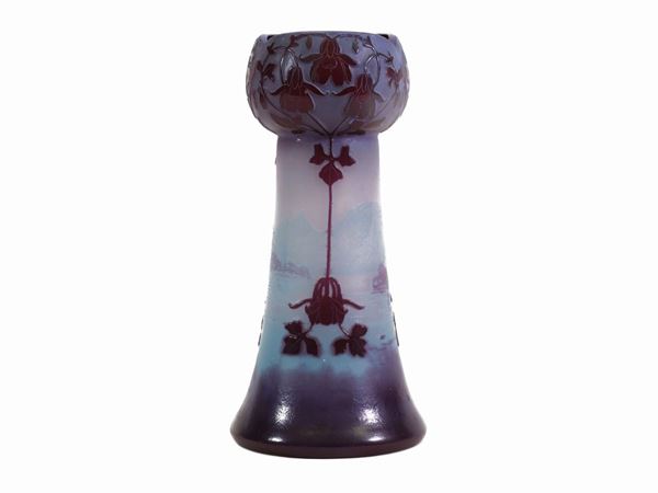 A De Vez cameo glass vase with flowers and mountainscape