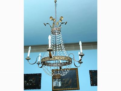 Lampadario a Paniere in Tole e Vetro