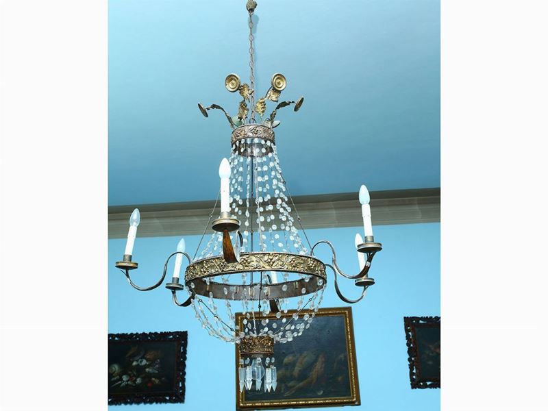 Lampadario a Paniere in Tole e Vetro