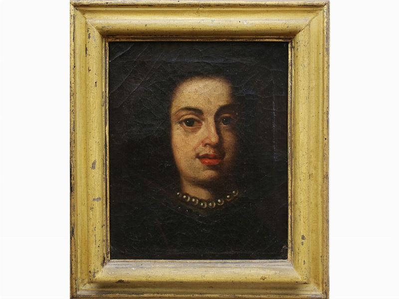 Scuola Toscana del XVII Secolo - Busto Femminile con Veste Nera e Vezzo di Perle