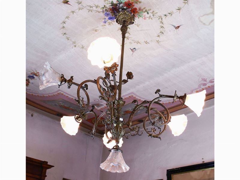 Lampadario in Metallo Dorato