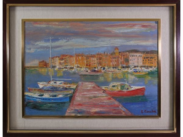 Emilio Comba : Port view  - Auction Furniture, Paintings and Curiosities from Private Collections - Maison Bibelot - Casa d'Aste Firenze - Milano