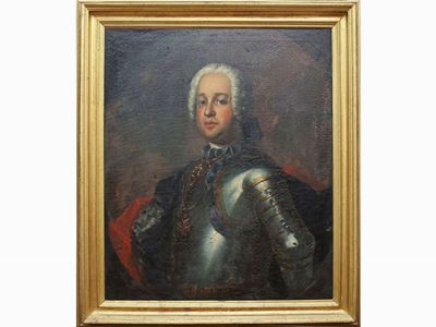Ritratto Virile in Armatura con Croce di Santo Stefano e Drappo Rosso
