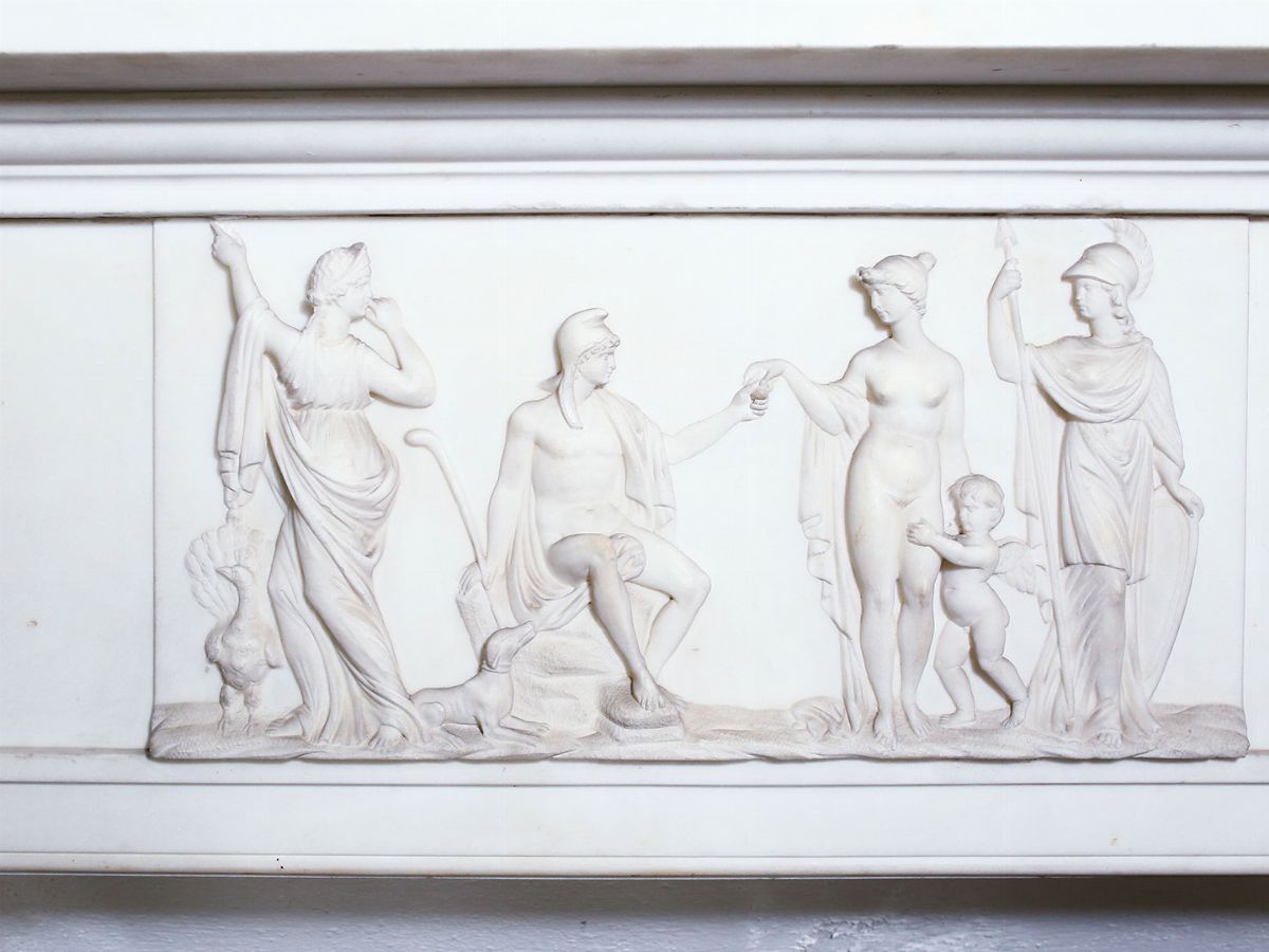 Stefano Ricci Attribuito - Importante Camino Neoclassico in Marmo Bianco di Carrara, 1820 Circa