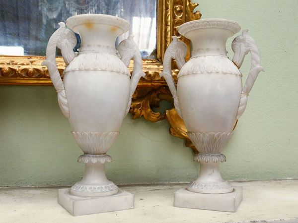 Pair of alabaster amphora vases
