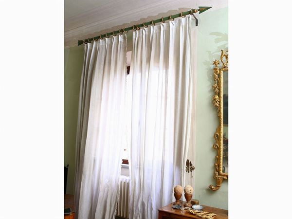 Hand-woven white linen curtain