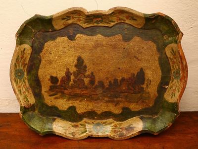 Vassoietto in Legno Laccato e Decorato Ad Arte Povera