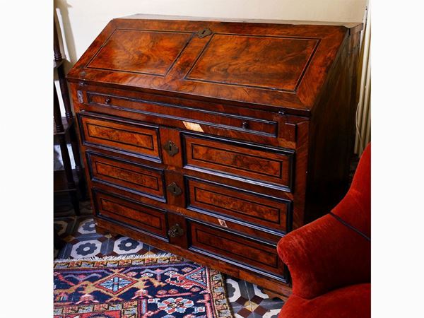 Walnut veneered flap chest of drawers