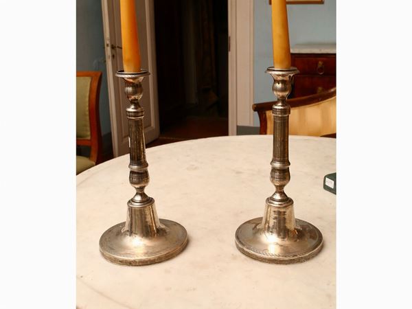 Pair of silver candlesticks  (Naples, Schisano, 19th century)  - Auction Furniture and Paintings from the Ancient Fattoria Franceschini, partly from Villa I Pitti - Maison Bibelot - Casa d'Aste Firenze - Milano