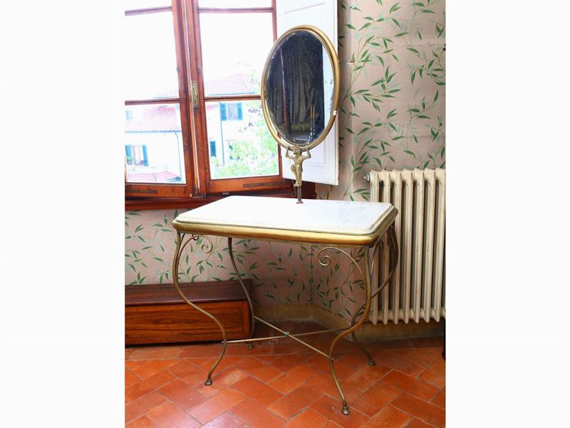 Tavolo da Toilette in Ottone e Marmo
