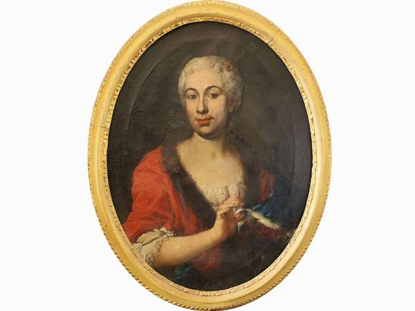 Pittore fiorentino - Ritratto di dama con veste bordata di pelliccia