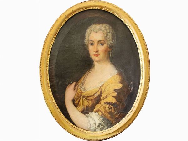 Pittore fiorentino - Ritratto di dama con veste ocra e bianca