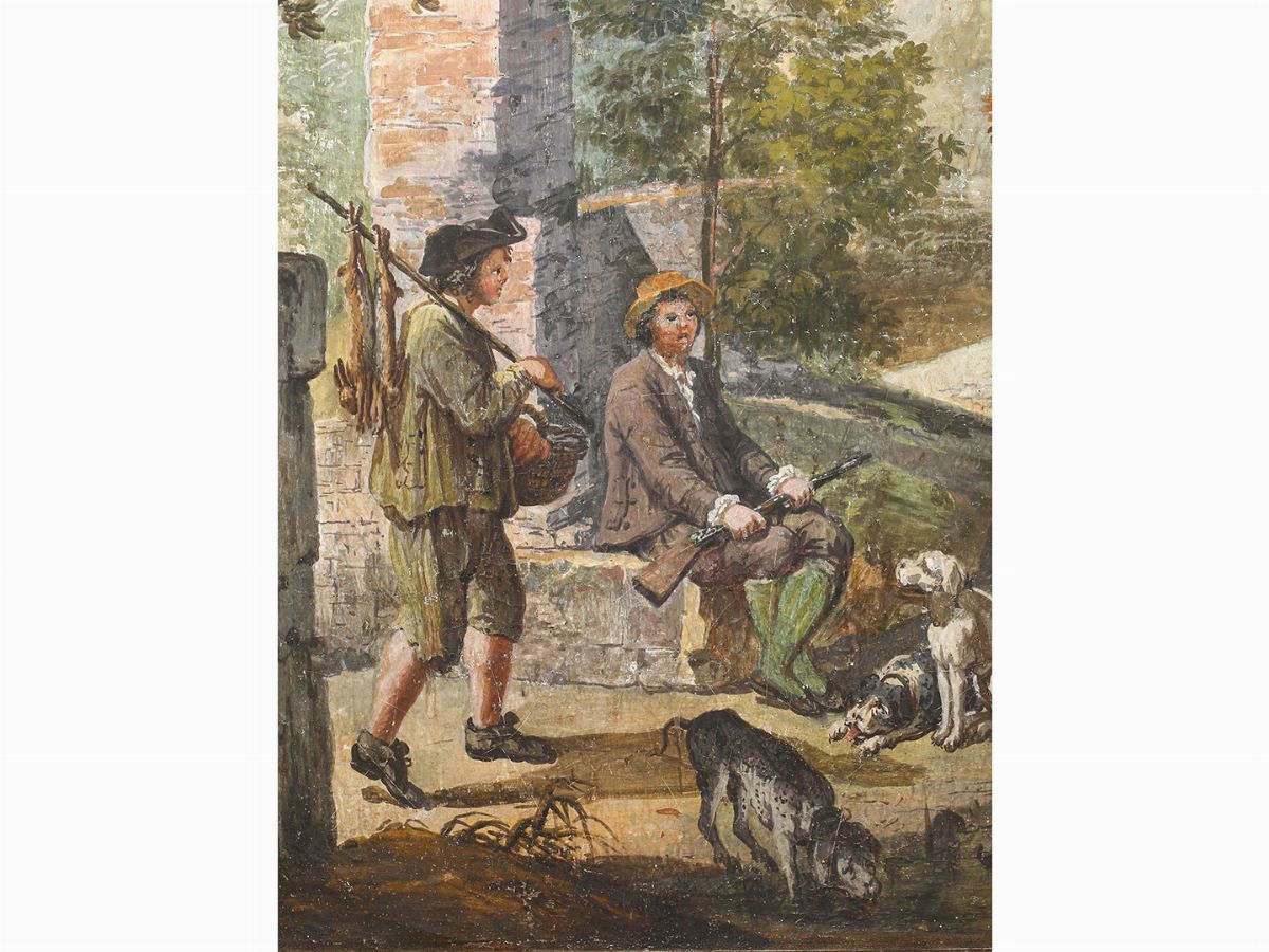 Giuseppe Zocchi - Rovine con Coppia di Cacciatori e Cani