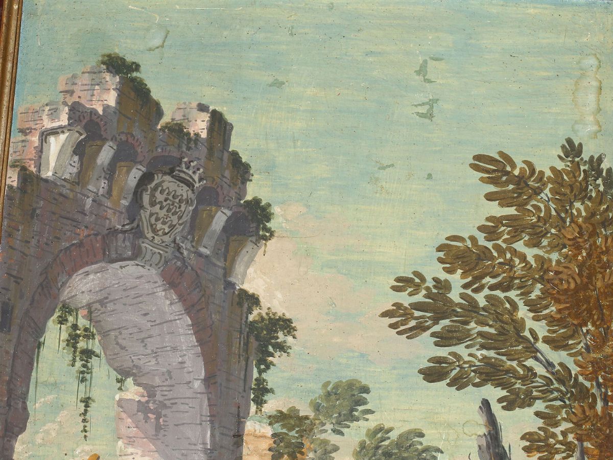 Giuseppe Zocchi - Rovine con Coppia di Cacciatori e Cani