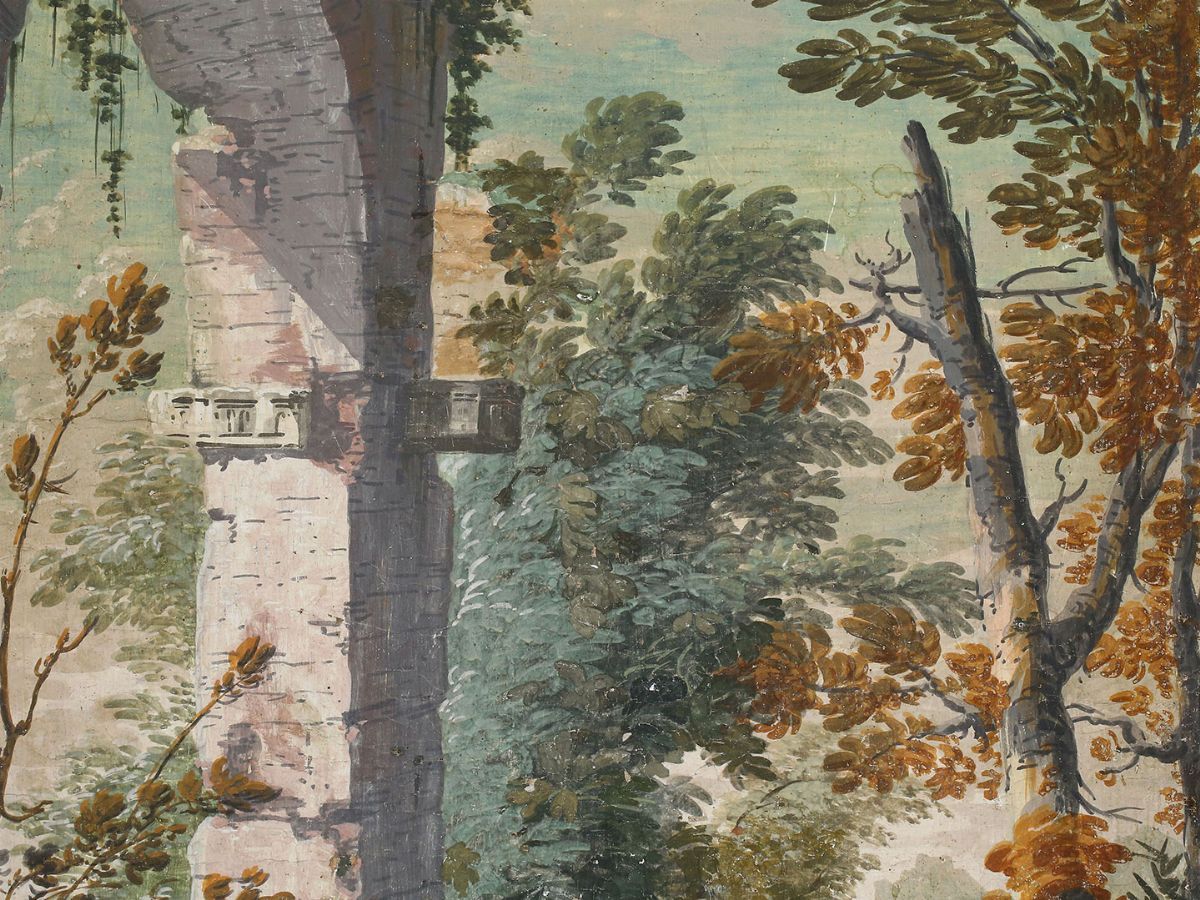 Giuseppe Zocchi - Rovine con Coppia di Cacciatori e Cani