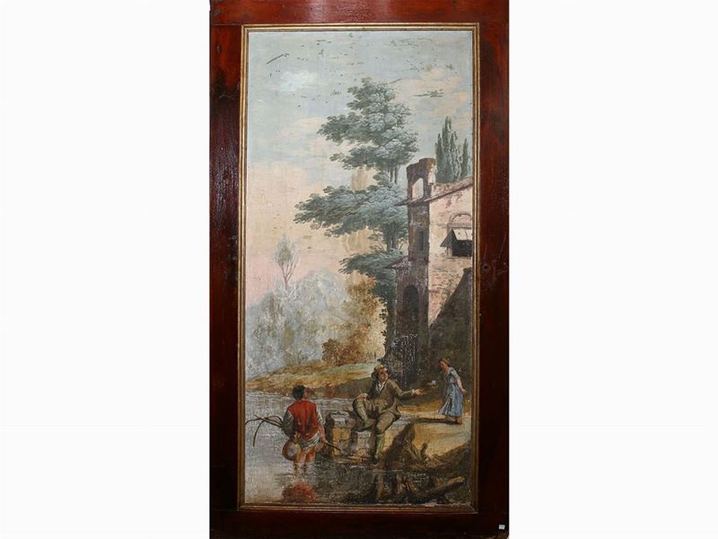 Giuseppe Zocchi - Casolare con Pescatore e Due Figure