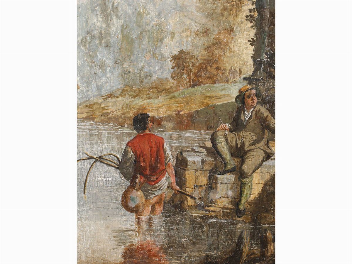 Giuseppe Zocchi - Casolare con Pescatore e Due Figure