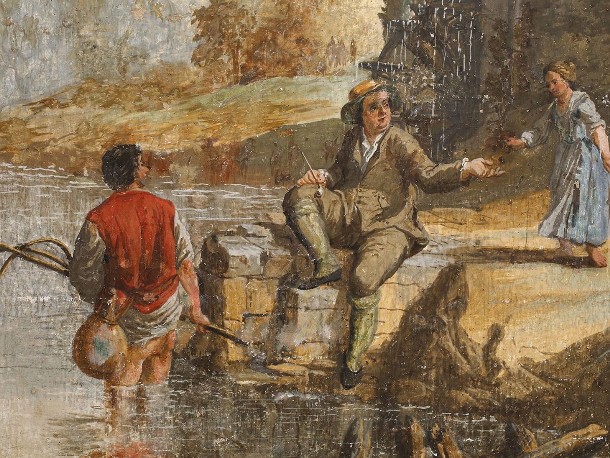 Giuseppe Zocchi - Casolare con Pescatore e Due Figure