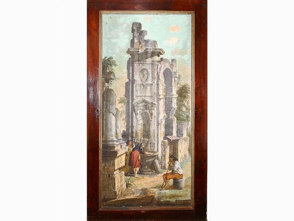 Giuseppe Zocchi - Ruins with spring and three figures