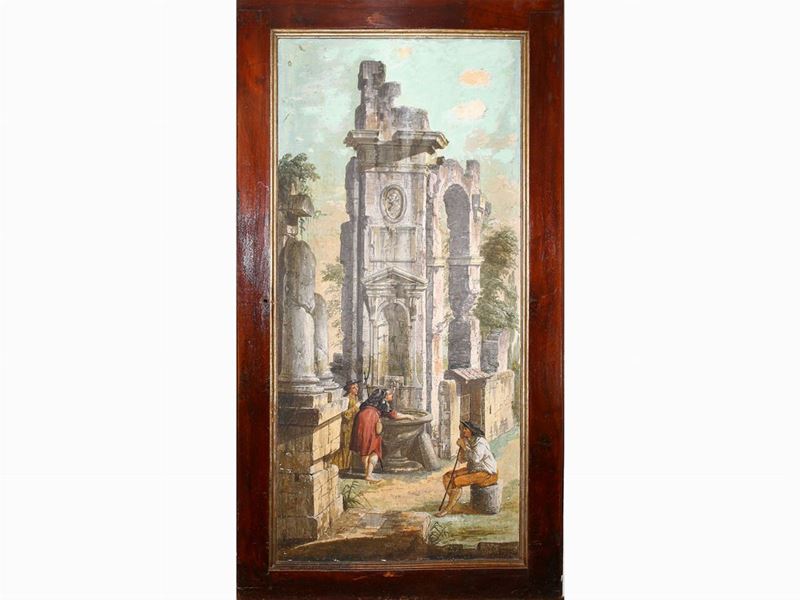 Giuseppe Zocchi - Rovine con Fonte e Tre Figure