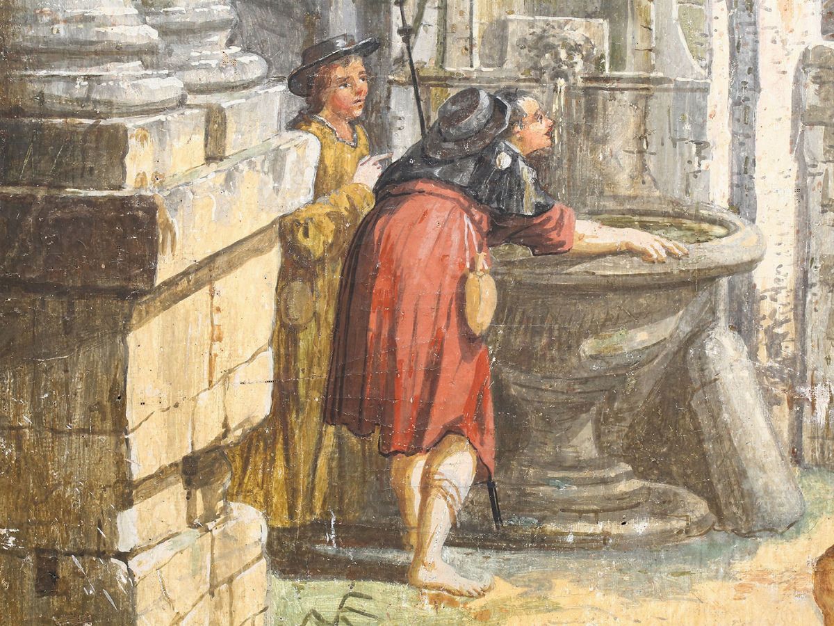 Giuseppe Zocchi - Rovine con Fonte e Tre Figure
