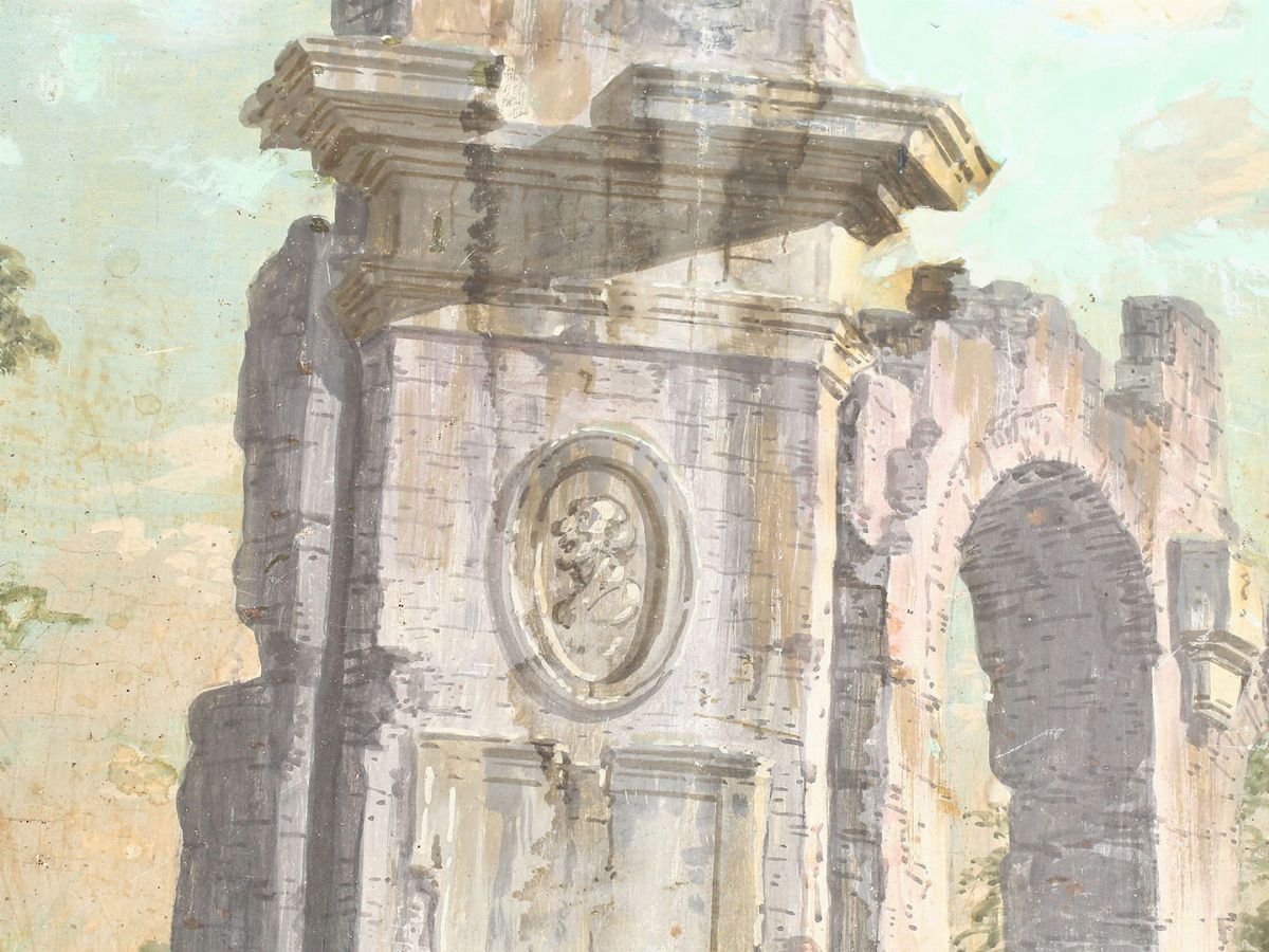 Giuseppe Zocchi - Rovine con Fonte e Tre Figure