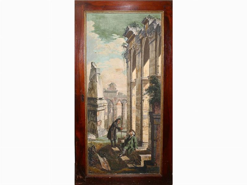 Giuseppe Zocchi - Coppia di Figure che Parlano e Rovine