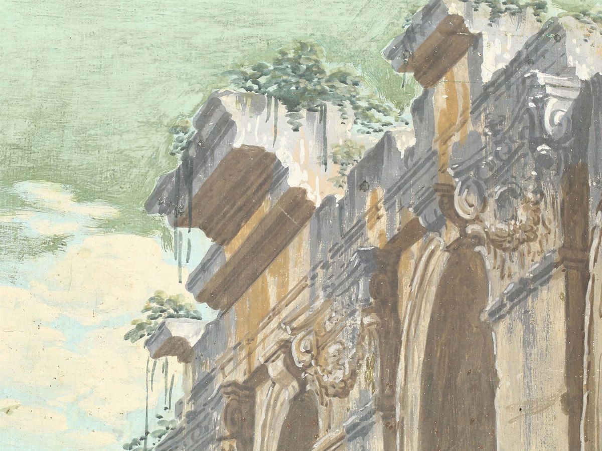 Giuseppe Zocchi - Coppia di Figure che Parlano e Rovine