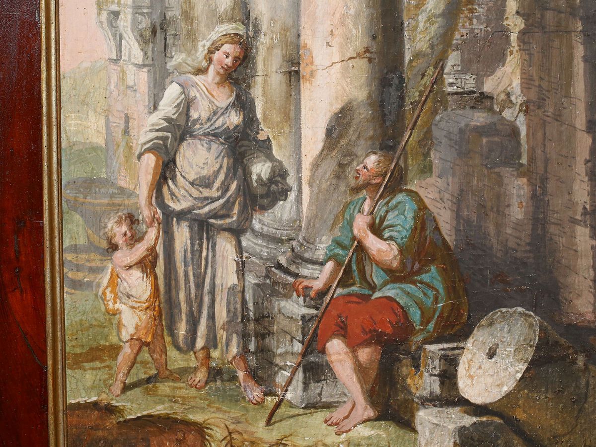 Giuseppe Zocchi - Rovine con Viandante e Madre con Figlio