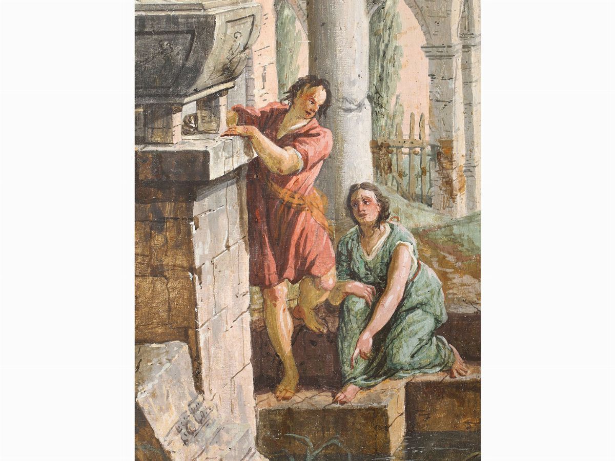Giuseppe Zocchi - Rovine con Sarcofago e Coppia di Figure
