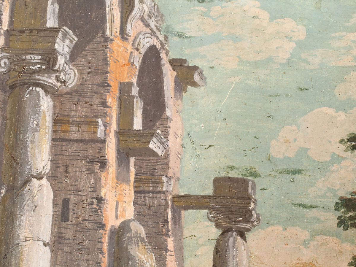 Giuseppe Zocchi - Rovine con Sarcofago e Coppia di Figure