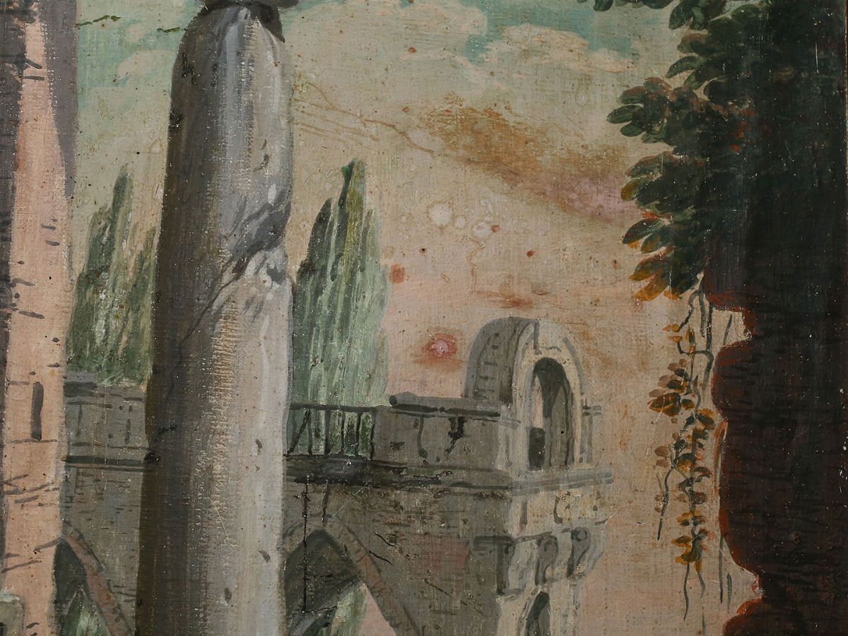 Giuseppe Zocchi - Rovine con Sarcofago e Coppia di Figure