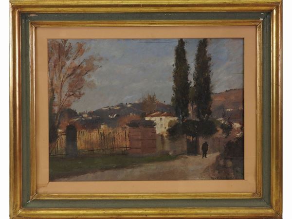 Ugo Vittore Bartolini : Landscape with figure 1932  ((1906-1975))  - Auction The florentine house of a milanese collector: important glasses, objects of art and contemporary art - Maison Bibelot - Casa d'Aste Firenze - Milano