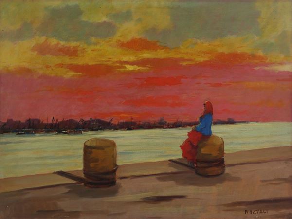 Renato Natali : Sea sunset  ((1883-1979))  - Auction Furniture, Paintings and Curiosities from Private Collections - Maison Bibelot - Casa d'Aste Firenze - Milano