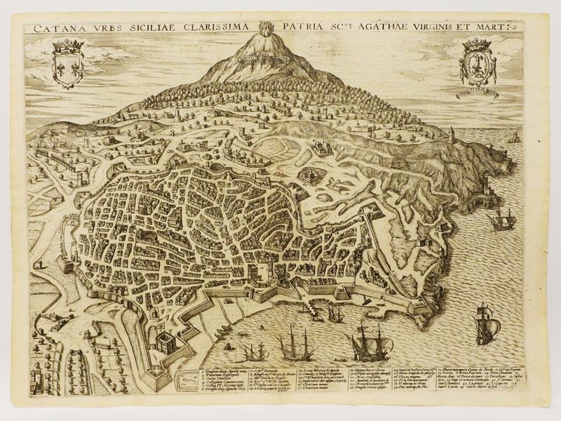 Franz Hogenbergh e Georges Braun (XVI Secolo) - Catana Urbs Siciliae Clarissima Patria Sc.te Agat...
