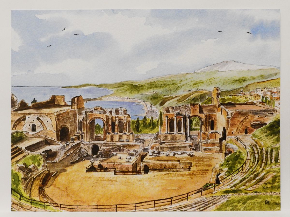 Veduta Dell'etna in Eruzione, Veduta del Tempio di Segesta e Veduta del Teatro Antico di Taormina