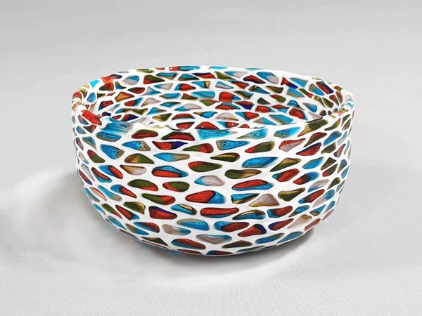A Murano bowl with multicolour murrine and lattimo. Attributed to Fratelli Toso