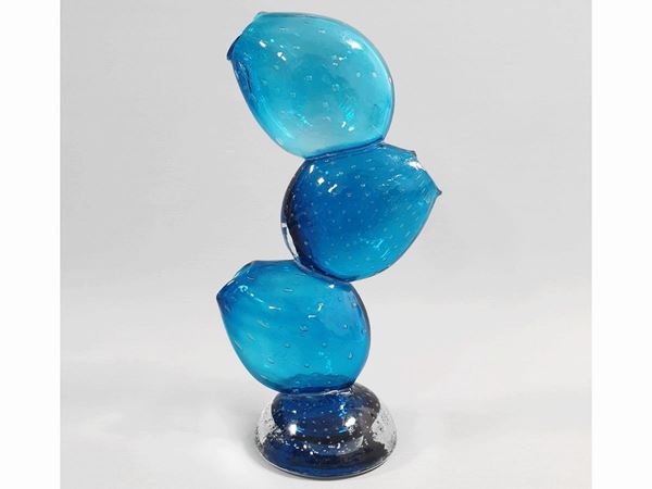 An Murano imaginary ligth blue glass cactus with regular bubbles