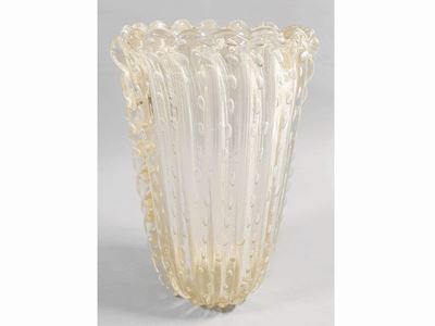 Vaso Costolato in Vetro Trasparente Toso Murano