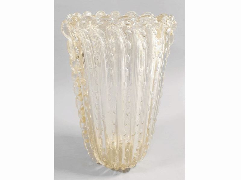 Vaso Costolato in Vetro Trasparente Toso Murano