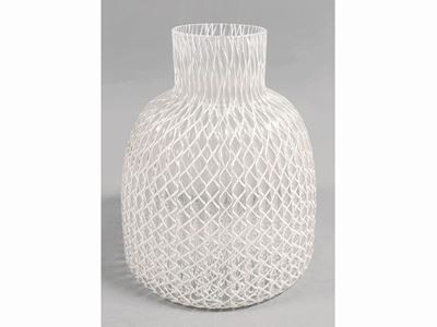 Vaso Venini a Canne di Filigrana Lattimo Intrecciata