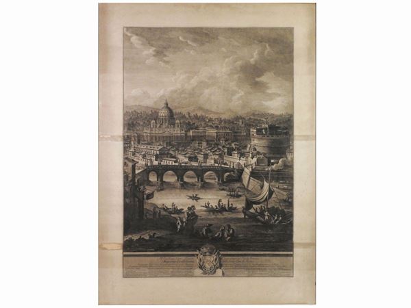 Giuseppe Vasi - Il prospetto della Citta Leonina, che si vede colla Basilica Viticana, Ponte, e Castel S. Angelo