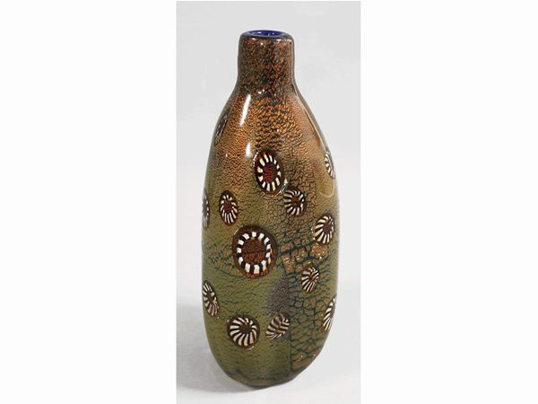 An A.VE.M. glass vase in polycrhome murrine black and lattimo