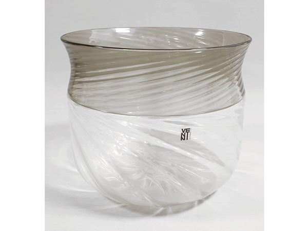 An incalmo trasparent and mole grey colour glass vase. Signed Venini Italia