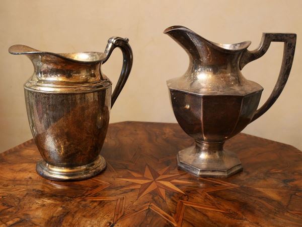 Two silverplated pitchers