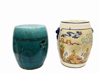 Due Sgabelli a Tamburo in Ceramica