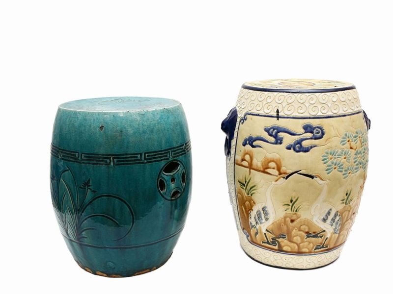 Due Sgabelli a Tamburo in Ceramica